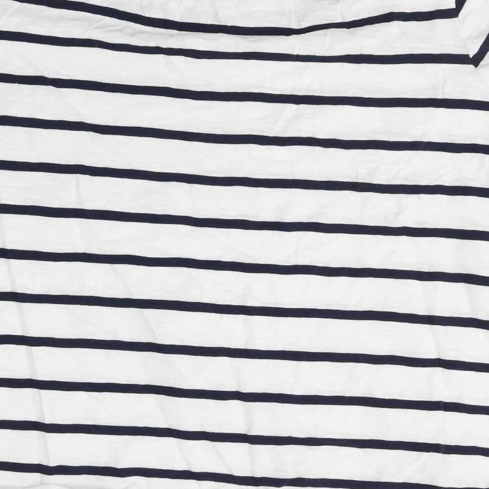 Marks and Spencer Womens White Striped Cotton Basic T-Shirt Size 22 Round Neck
