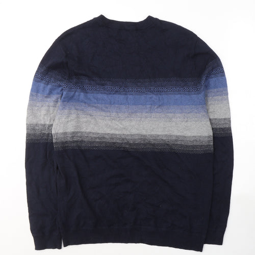 Farah Mens Blue Round Neck Fair Isle Viscose Pullover Jumper Size M