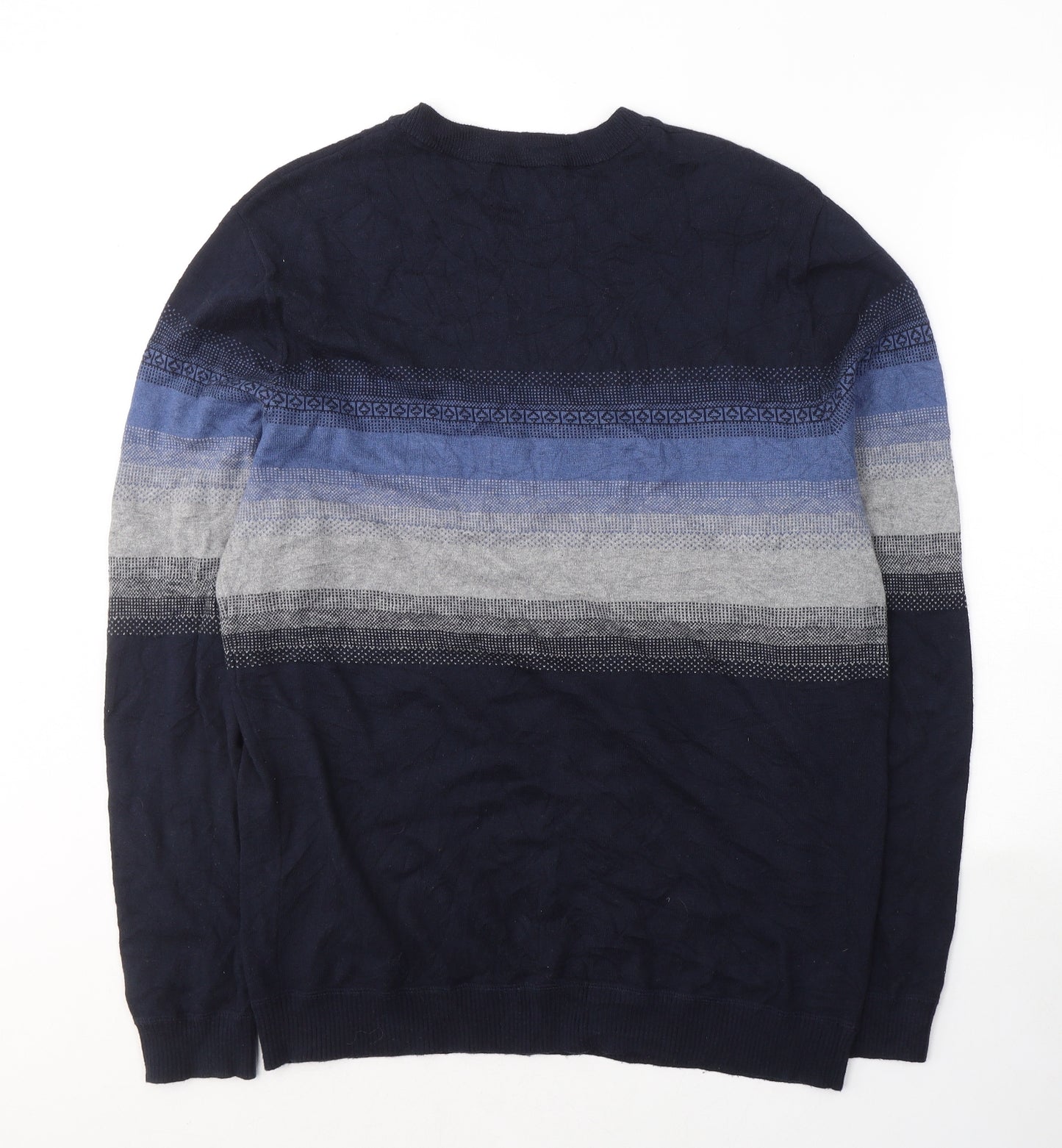 Farah Mens Blue Round Neck Fair Isle Viscose Pullover Jumper Size M