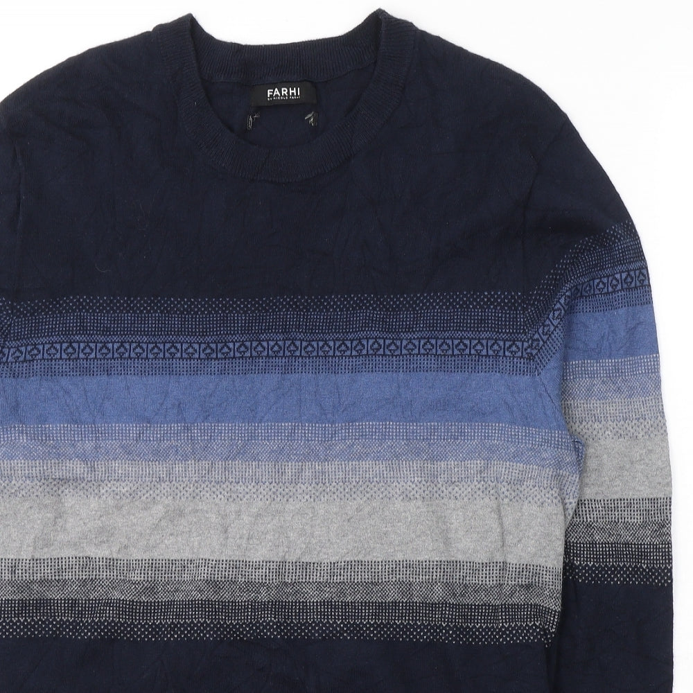 Farah Mens Blue Round Neck Fair Isle Viscose Pullover Jumper Size M