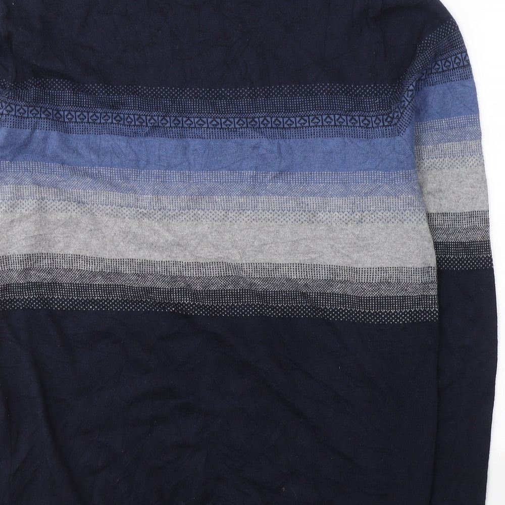 Farah Mens Blue Round Neck Fair Isle Viscose Pullover Jumper Size M