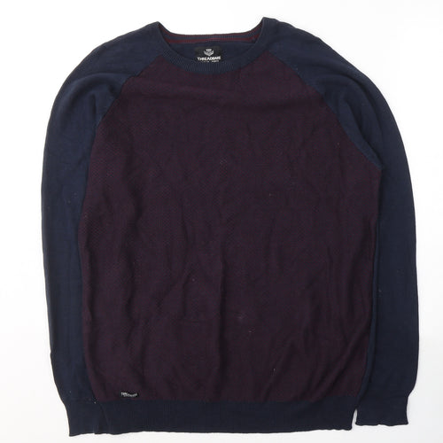 Threadable Mens Blue Round Neck  Cotton Pullover Jumper Size L