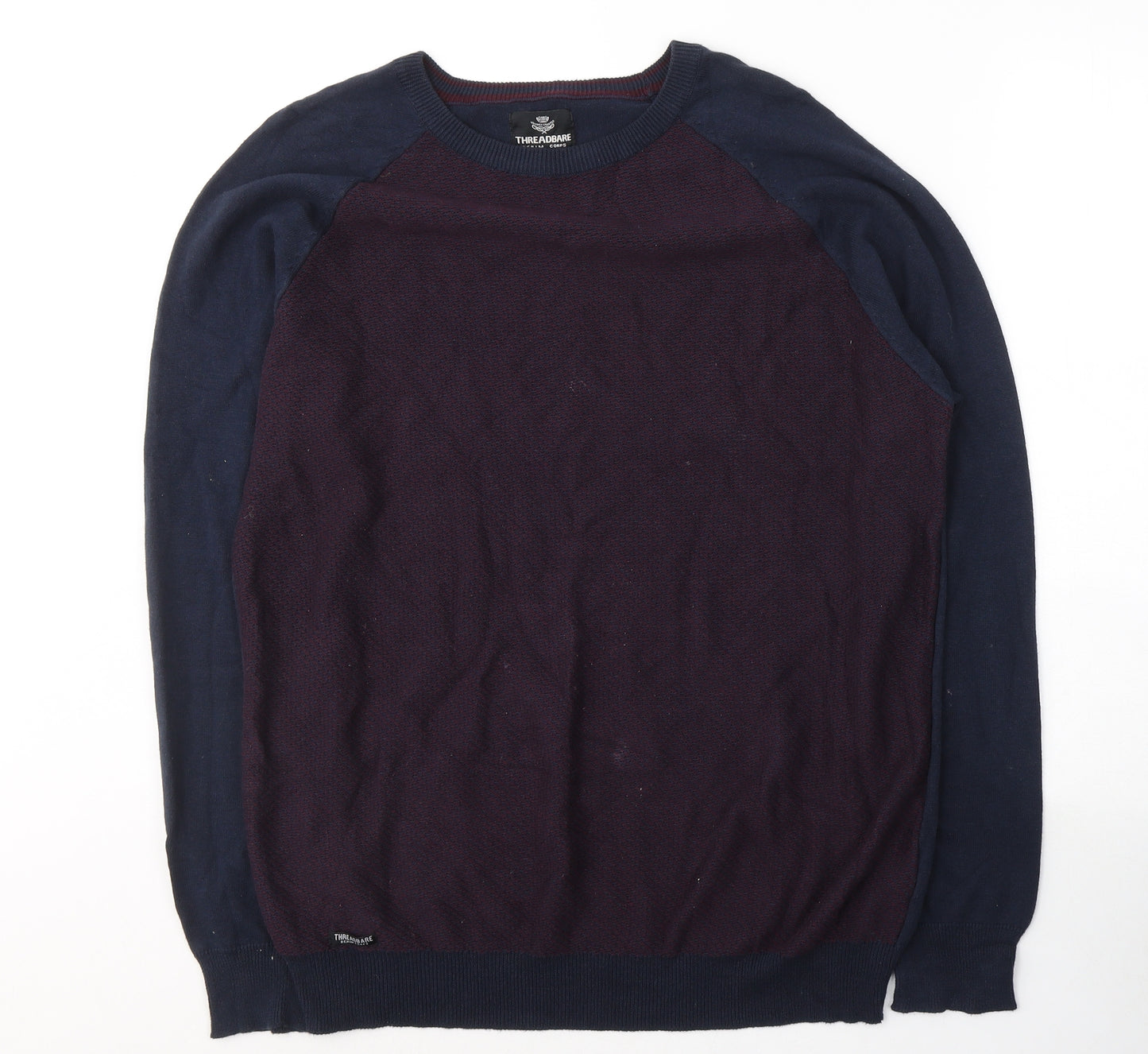 Threadable Mens Blue Round Neck  Cotton Pullover Jumper Size L