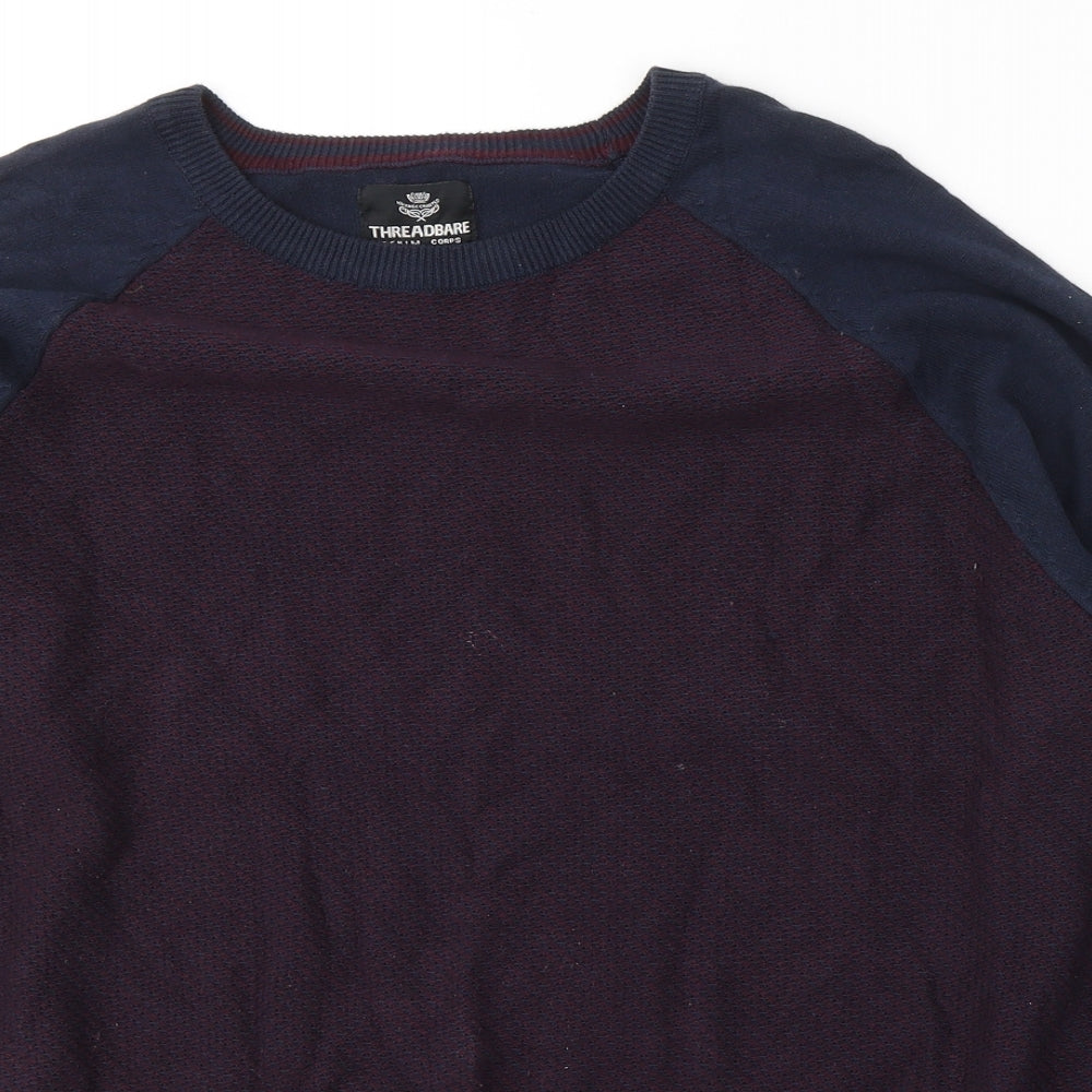 Threadable Mens Blue Round Neck  Cotton Pullover Jumper Size L