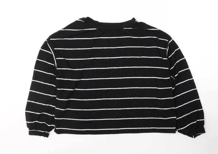 New Look Womens Black Round Neck Striped Acrylic Pullover Jumper Size M