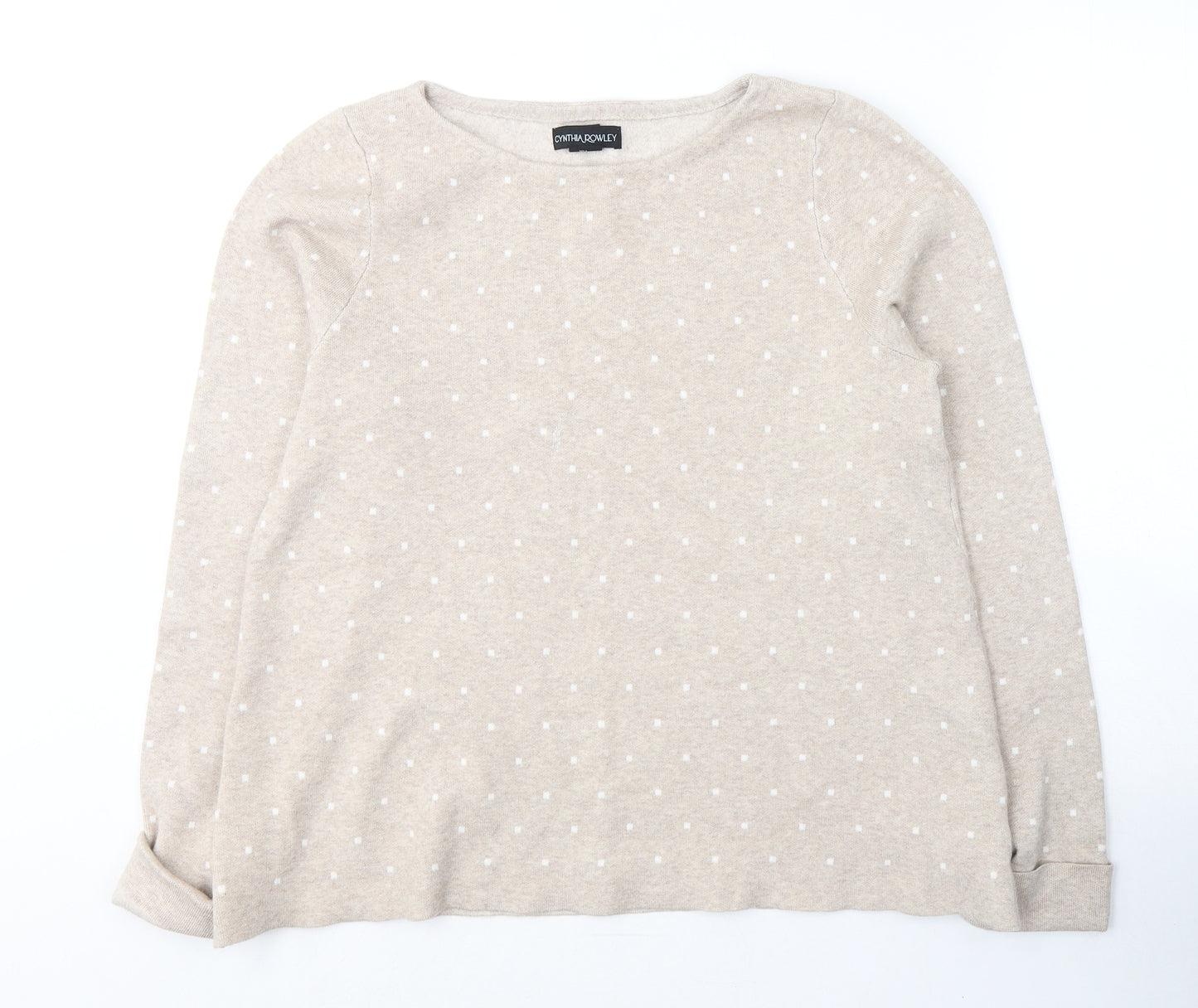 Cynthia Rowley Womens Beige Round Neck Polka Dot Viscose Pullover Jumper Size L