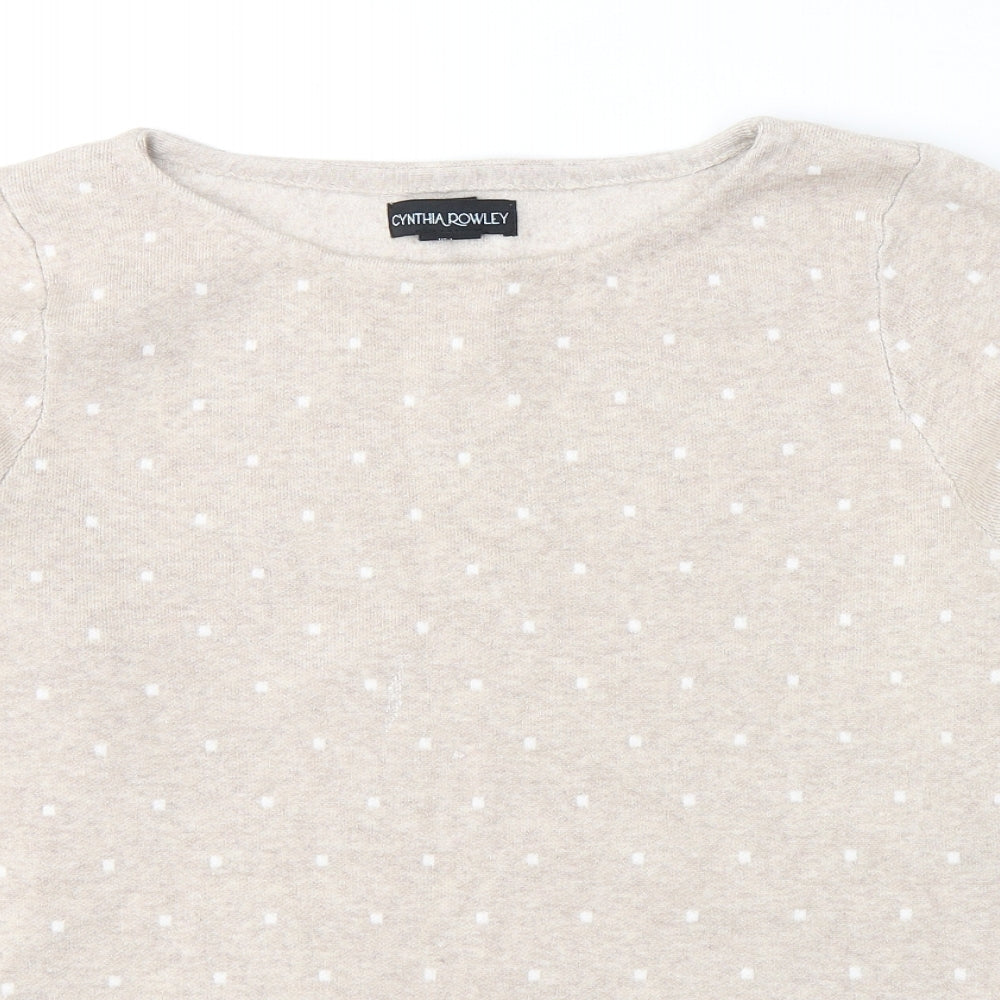 Cynthia Rowley Womens Beige Round Neck Polka Dot Viscose Pullover Jumper Size L