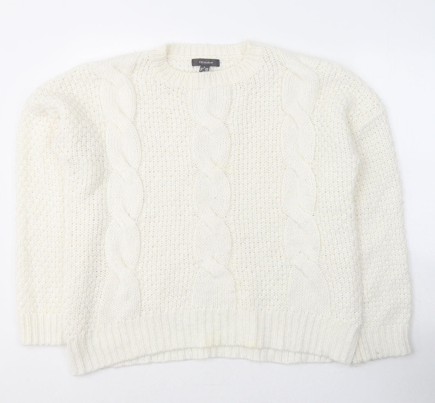 Primark Womens White Round Neck  Acrylic Pullover Jumper Size 18