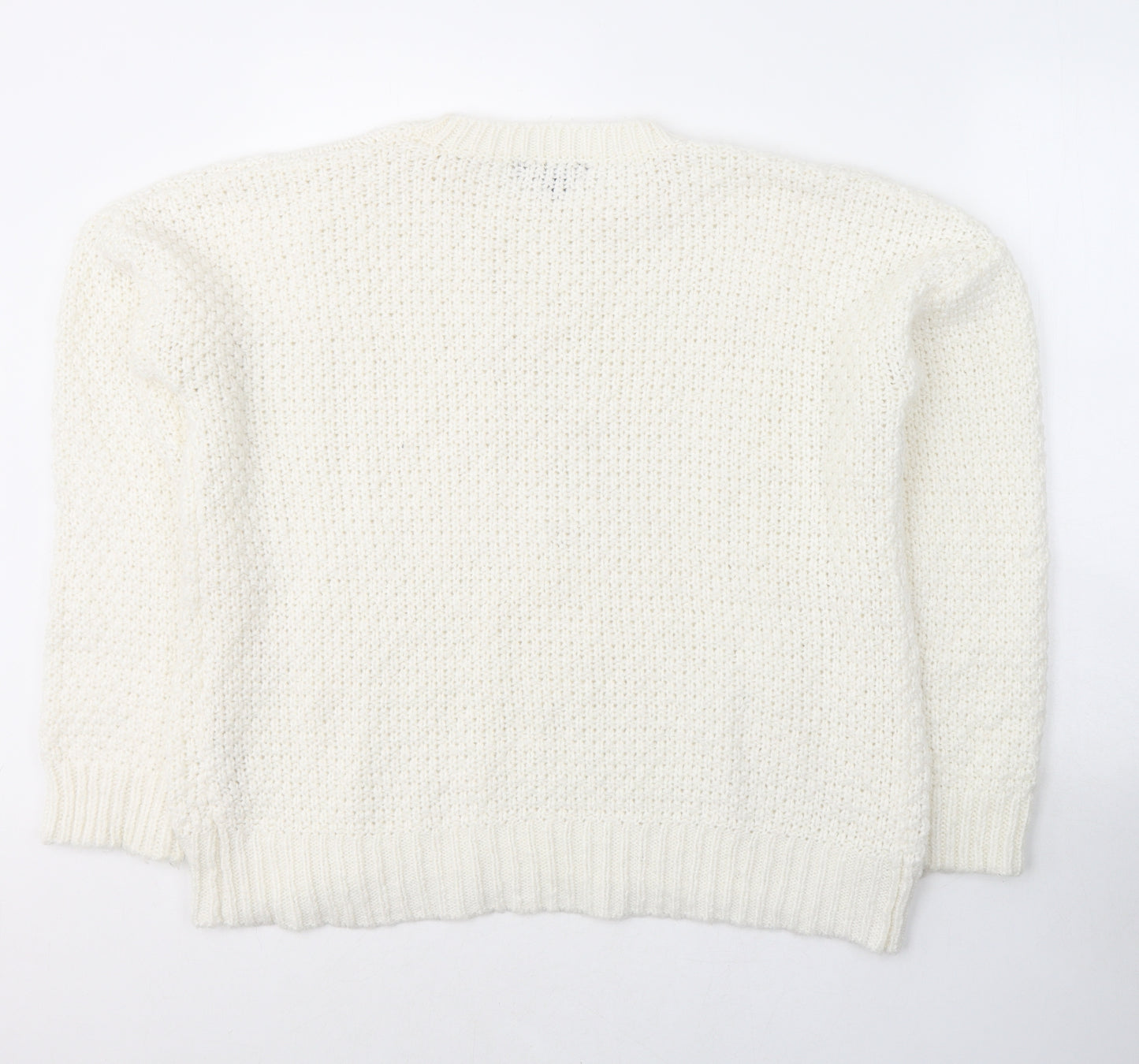 Primark Womens White Round Neck  Acrylic Pullover Jumper Size 18