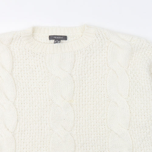 Primark Womens White Round Neck  Acrylic Pullover Jumper Size 18