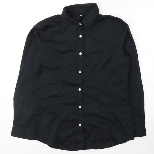 Preworn Mens Black  Cotton  Button-Up Size M Collared Button