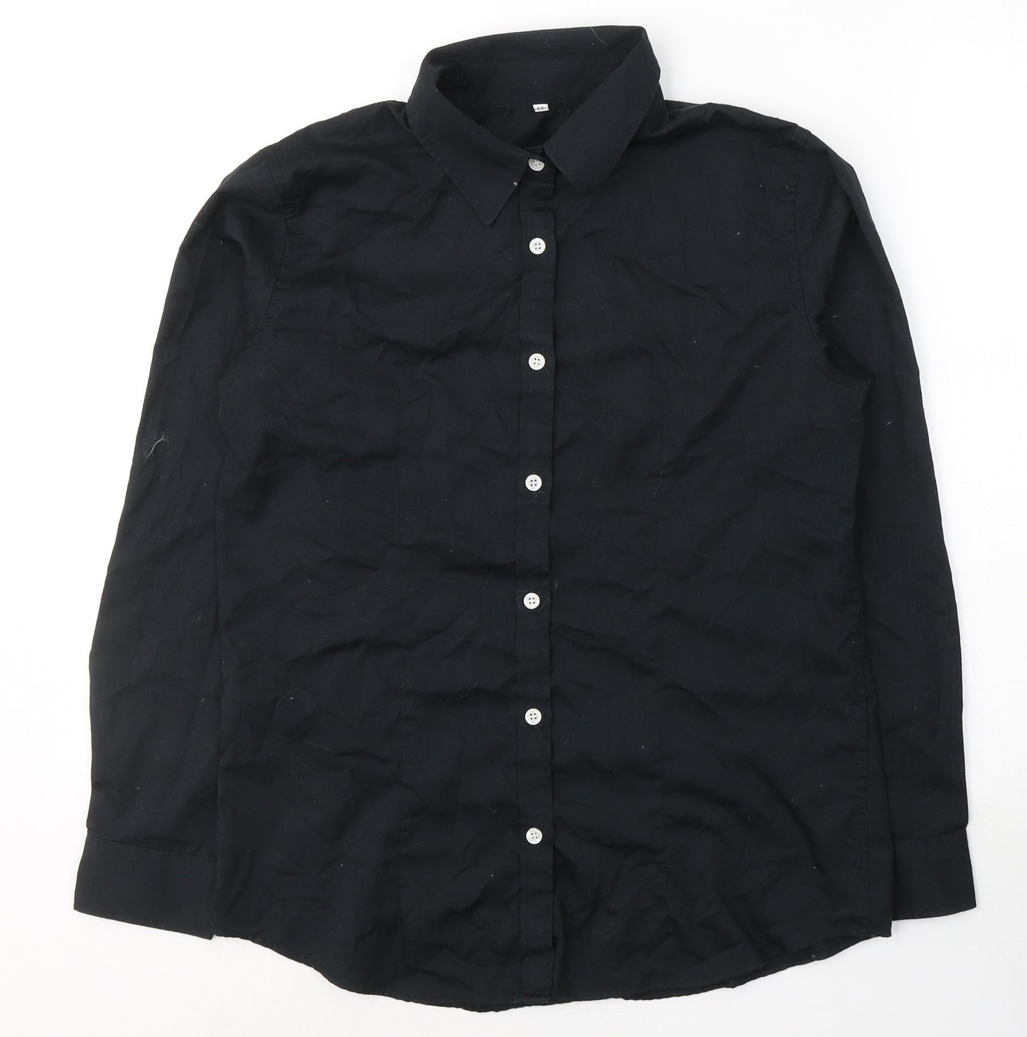 Preworn Mens Black  Cotton  Button-Up Size M Collared Button