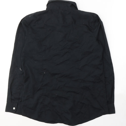Preworn Mens Black  Cotton  Button-Up Size M Collared Button
