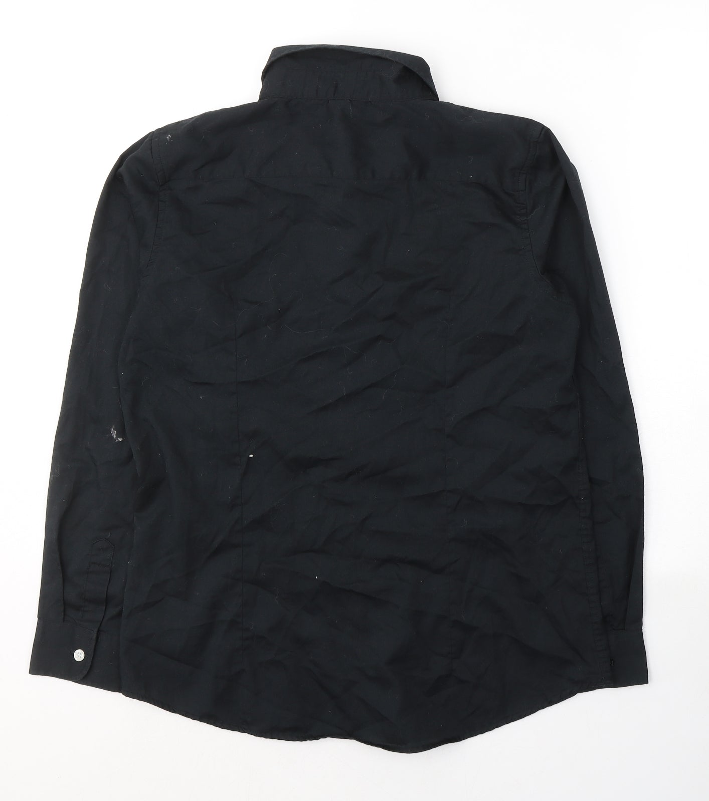 Preworn Mens Black  Cotton  Button-Up Size M Collared Button