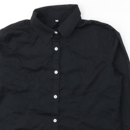 Preworn Mens Black  Cotton  Button-Up Size M Collared Button
