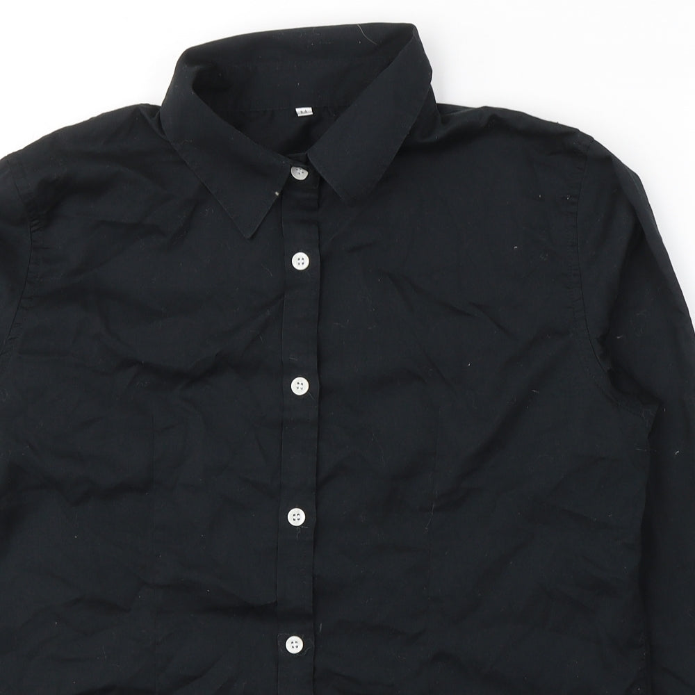 Preworn Mens Black  Cotton  Button-Up Size M Collared Button