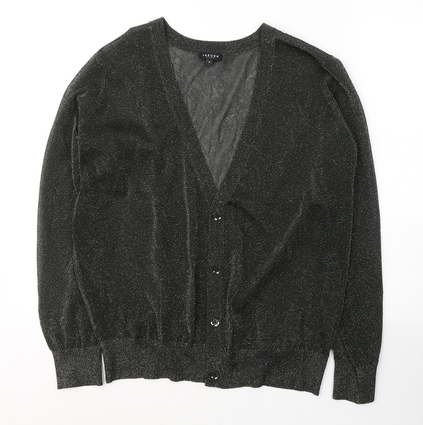 Jager Womens Black  Polyester Basic Button-Up Size XL V-Neck