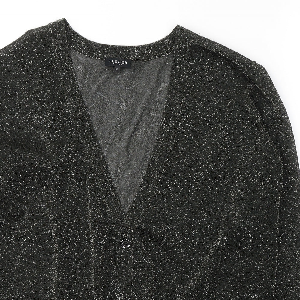 Jager Womens Black  Polyester Basic Button-Up Size XL V-Neck
