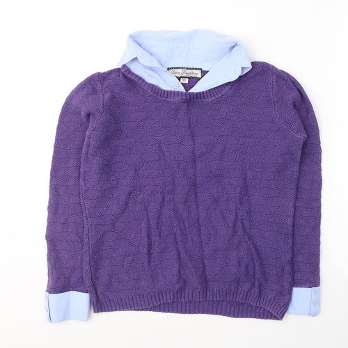 Paco Boutique Womens Purple Collared  Cotton Pullover Jumper Size 10