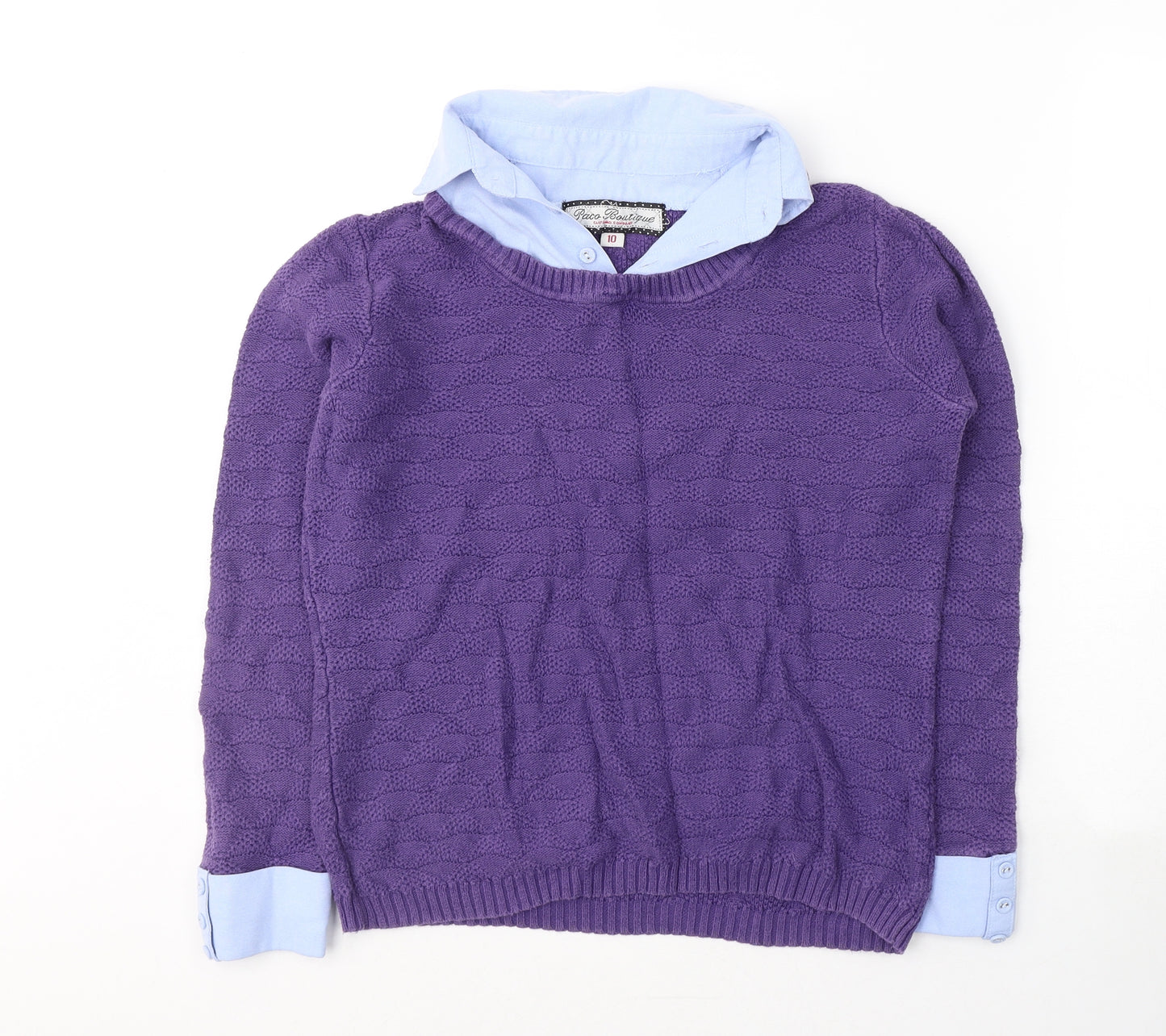 Paco Boutique Womens Purple Collared  Cotton Pullover Jumper Size 10
