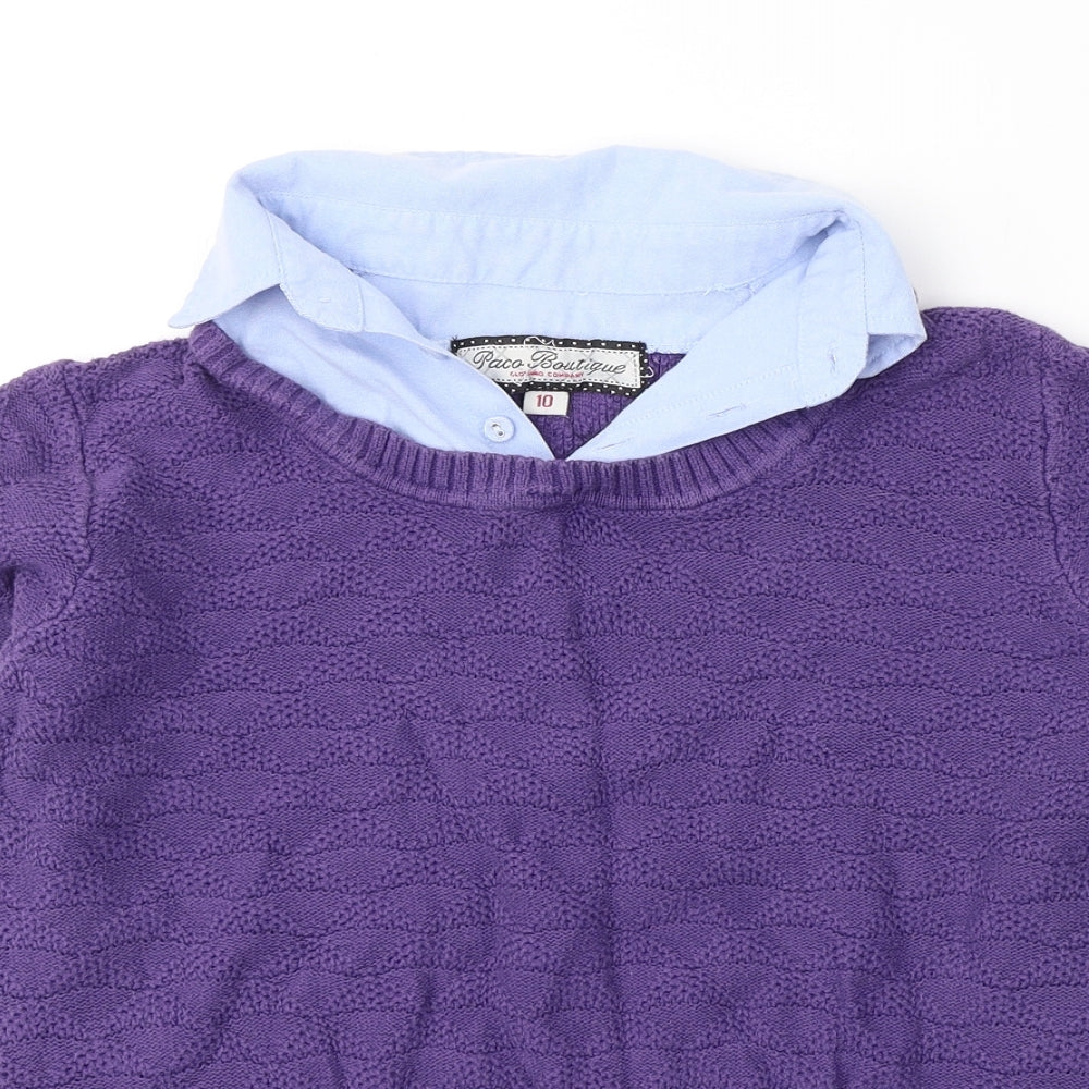 Paco Boutique Womens Purple Collared  Cotton Pullover Jumper Size 10