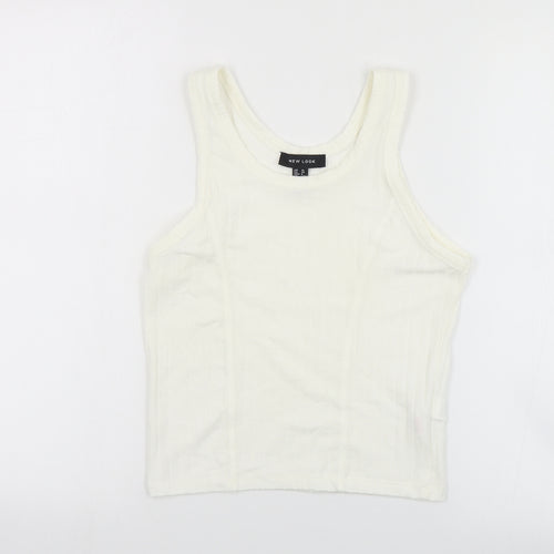 New Look Womens Ivory  Polyester Cropped Tank Size 10 Round Neck - Ribbed
