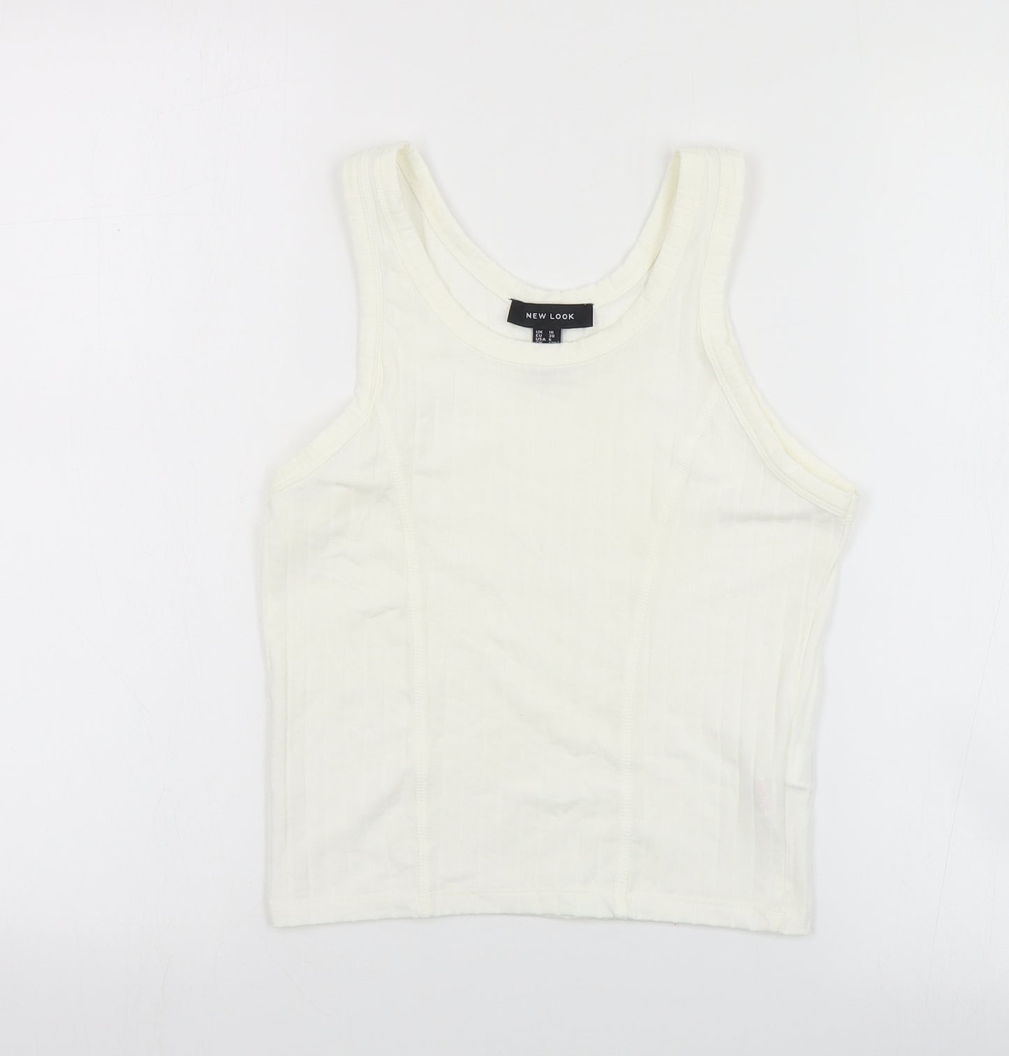 New Look Womens Ivory  Polyester Cropped Tank Size 10 Round Neck - Ribbed