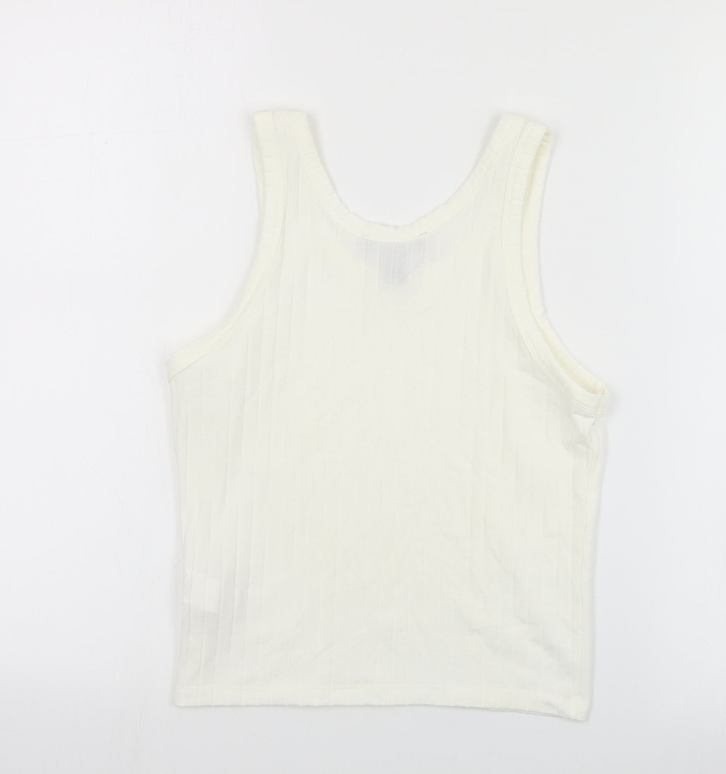 New Look Womens Ivory  Polyester Cropped Tank Size 10 Round Neck - Ribbed