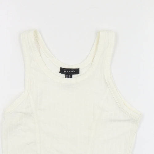 New Look Womens Ivory  Polyester Cropped Tank Size 10 Round Neck - Ribbed