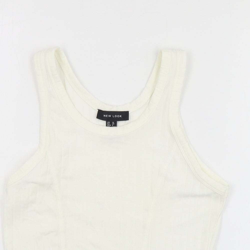 New Look Womens Ivory  Polyester Cropped Tank Size 10 Round Neck - Ribbed