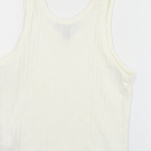 New Look Womens Ivory  Polyester Cropped Tank Size 10 Round Neck - Ribbed