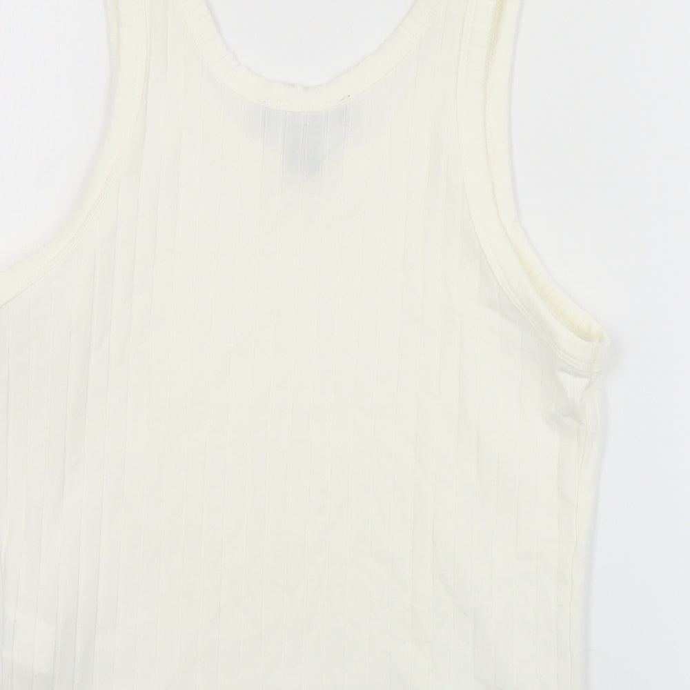 New Look Womens Ivory  Polyester Cropped Tank Size 10 Round Neck - Ribbed