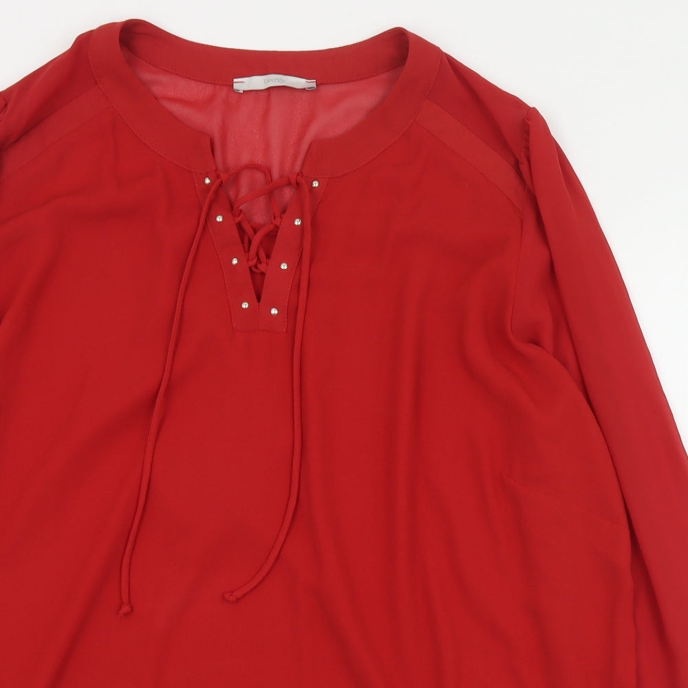 George Womens Red  Polyester Basic Blouse Size 24 V-Neck