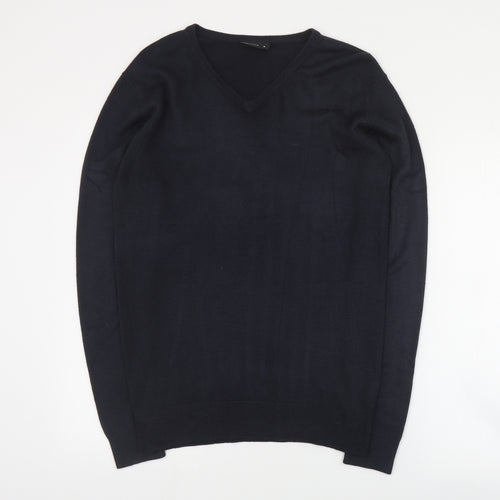 Cedar Wood State Mens Blue V-Neck  Cotton Pullover Jumper Size S