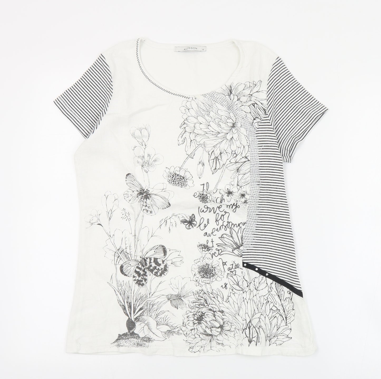 Kalisson Womens White  Cotton Basic T-Shirt Size M Round Neck