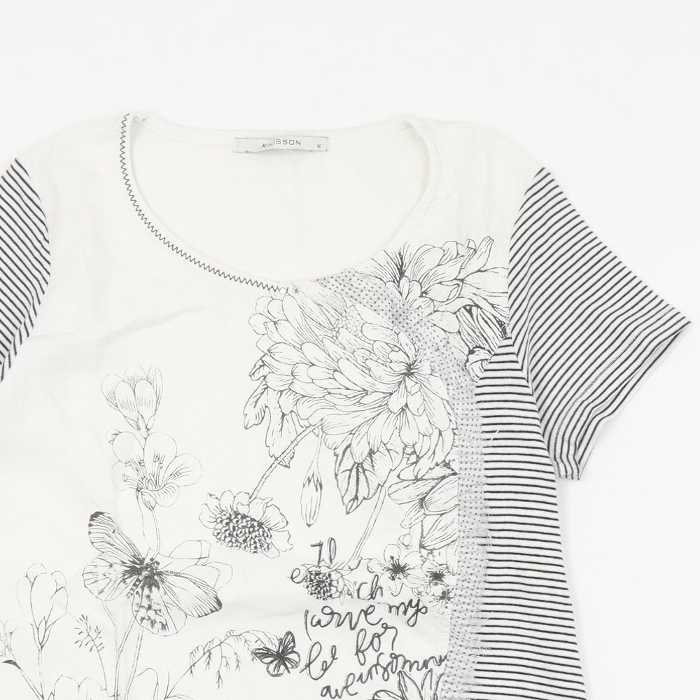 Kalisson Womens White  Cotton Basic T-Shirt Size M Round Neck