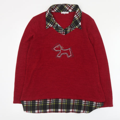 Kalisson Womens Red Collared  Polyester Pullover Jumper Size XL