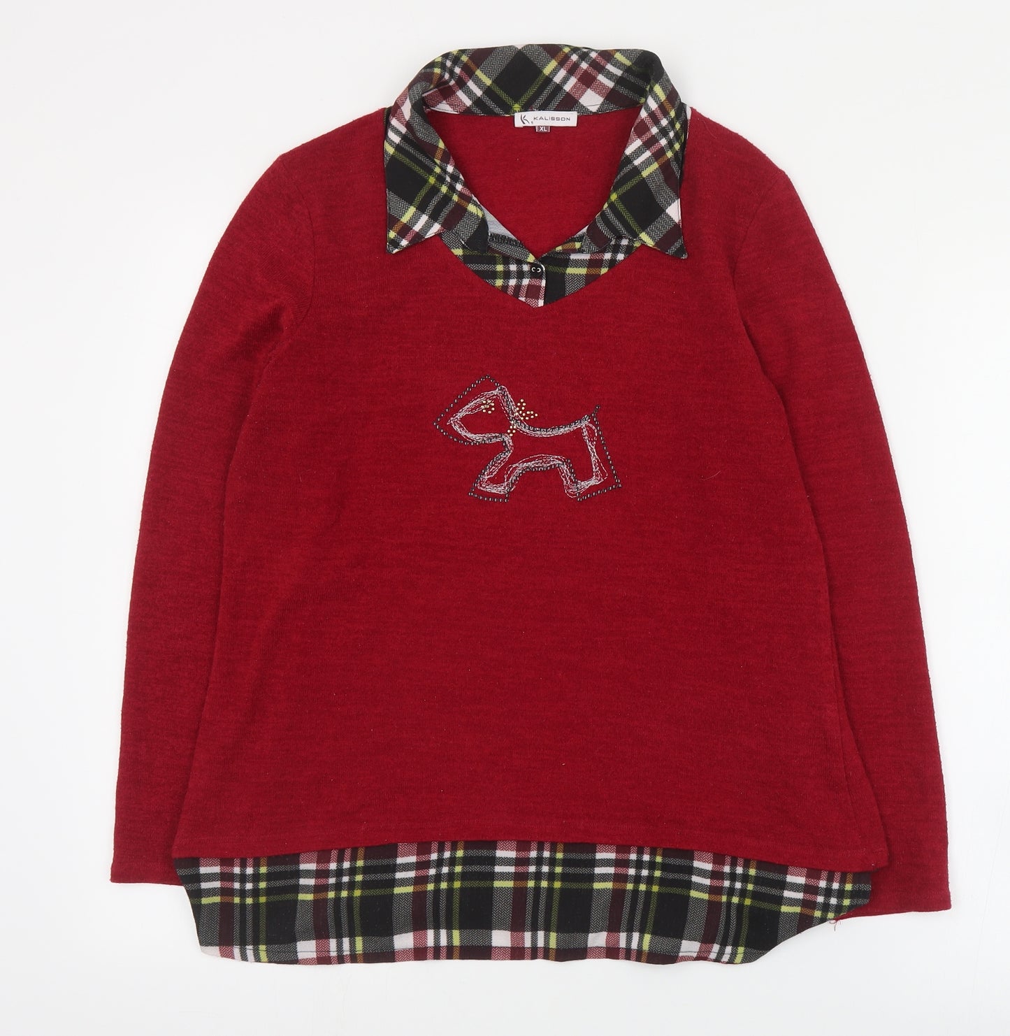 Kalisson Womens Red Collared  Polyester Pullover Jumper Size XL