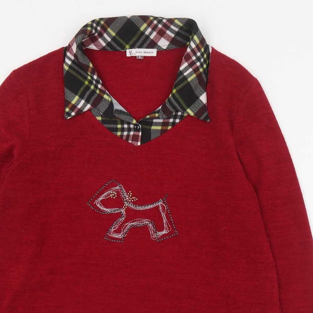 Kalisson Womens Red Collared  Polyester Pullover Jumper Size XL
