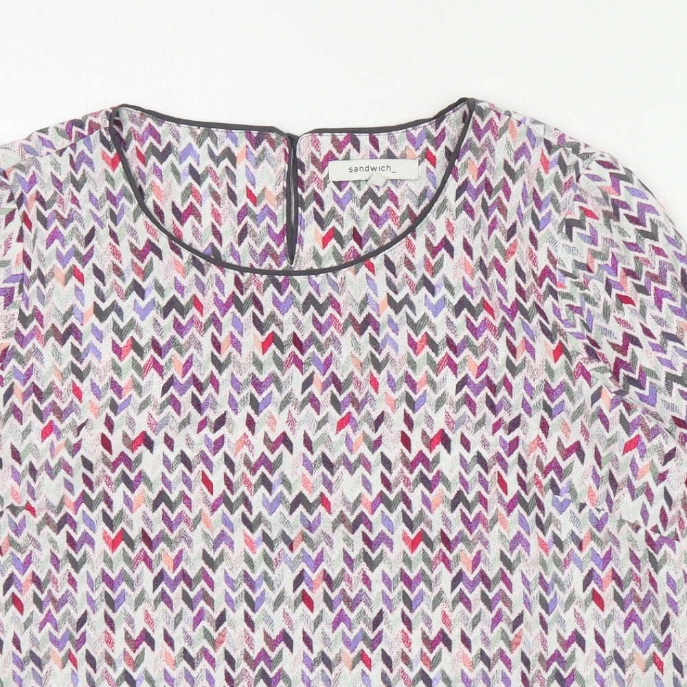 Sandwich Womens Multicoloured Geometric Viscose Basic Blouse Size 8 Round Neck