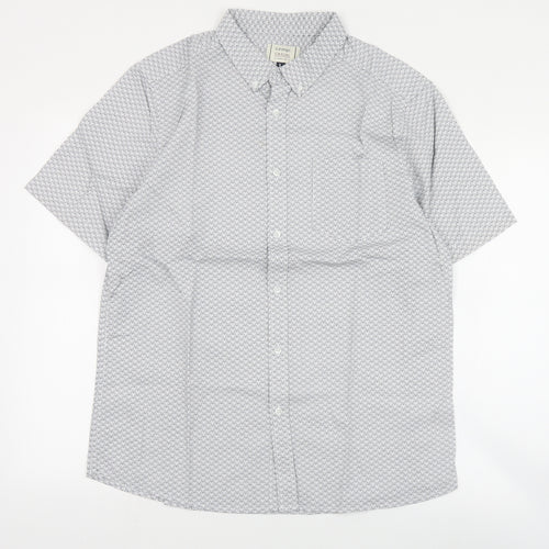 George Mens Black Geometric Cotton  Button-Up Size L Collared Button