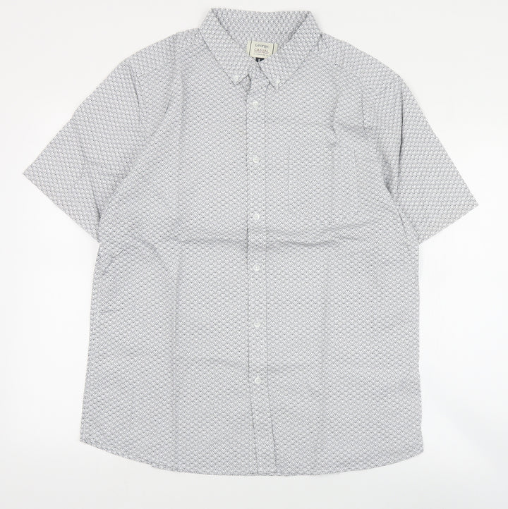 George Mens Black Geometric Cotton Button-Up Size L Collared Button