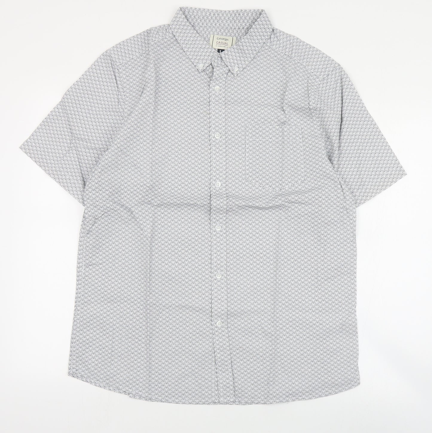 George Mens Black Geometric Cotton  Button-Up Size L Collared Button