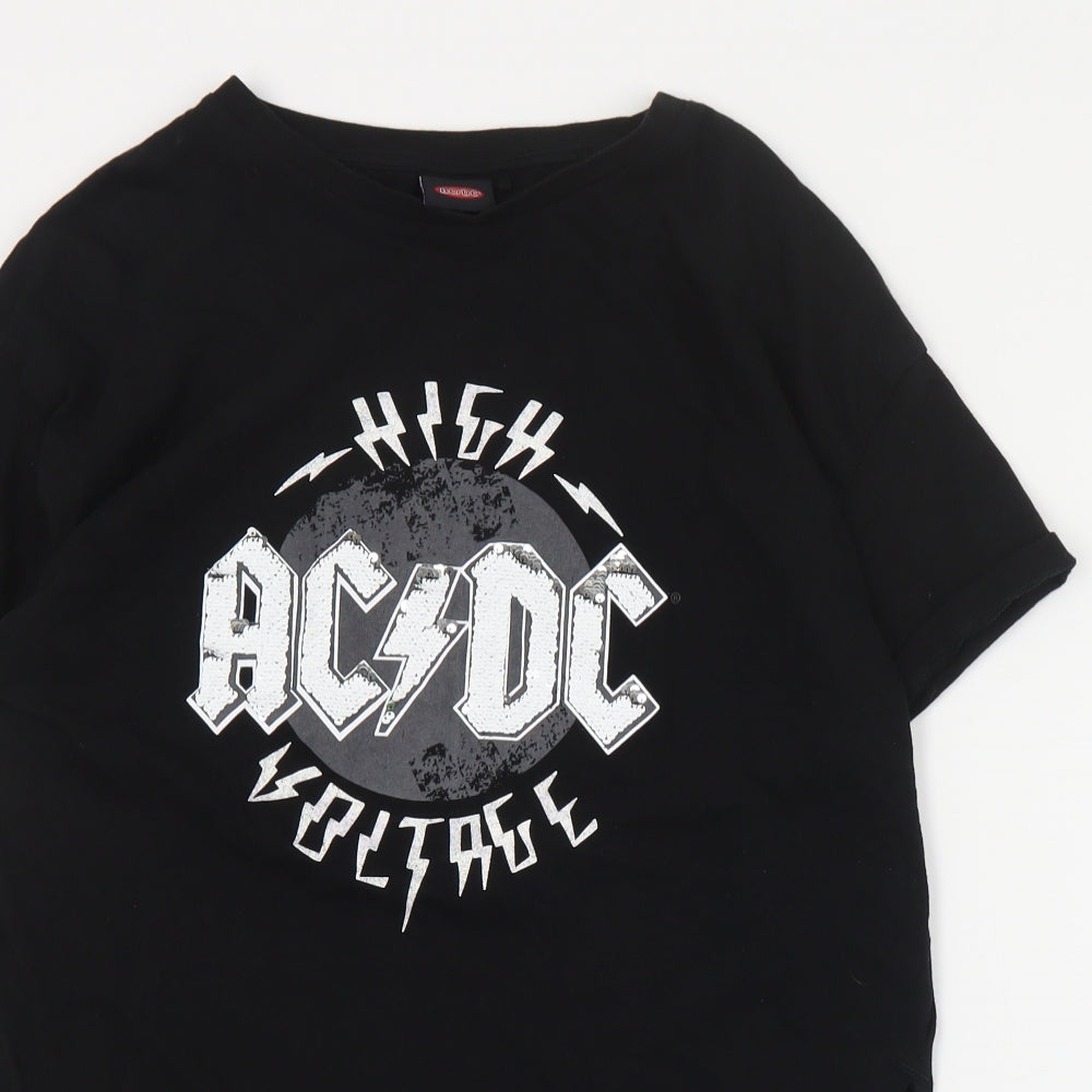 NEXT Girls Black  Cotton Pullover T-Shirt Size 13 Years Crew Neck Pullover - ACDC