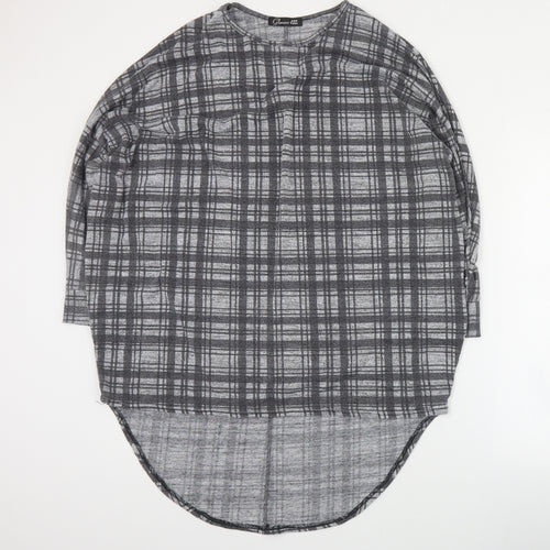 Cameo Rose Womens Grey Plaid Polyester Basic Blouse Size S Round Neck