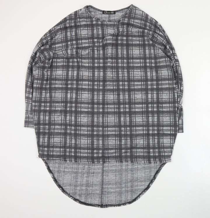 Cameo Rose Womens Grey Plaid Polyester Basic Blouse Size S Round Neck