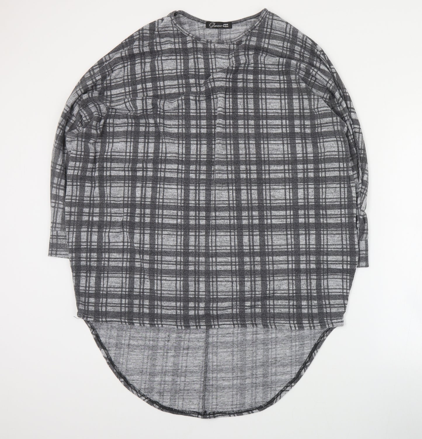 Cameo Rose Womens Grey Plaid Polyester Basic Blouse Size S Round Neck
