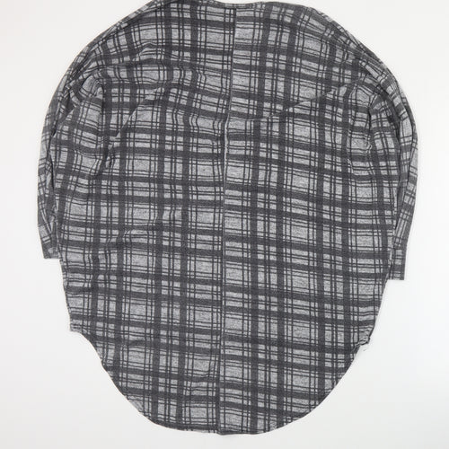 Cameo Rose Womens Grey Plaid Polyester Basic Blouse Size S Round Neck