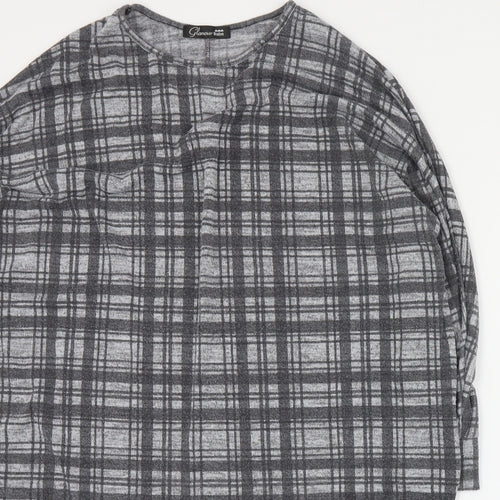 Cameo Rose Womens Grey Plaid Polyester Basic Blouse Size S Round Neck