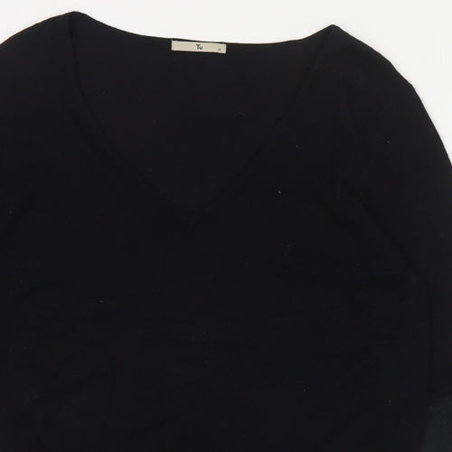 TU Womens Black V-Neck  Viscose Pullover Jumper Size 14